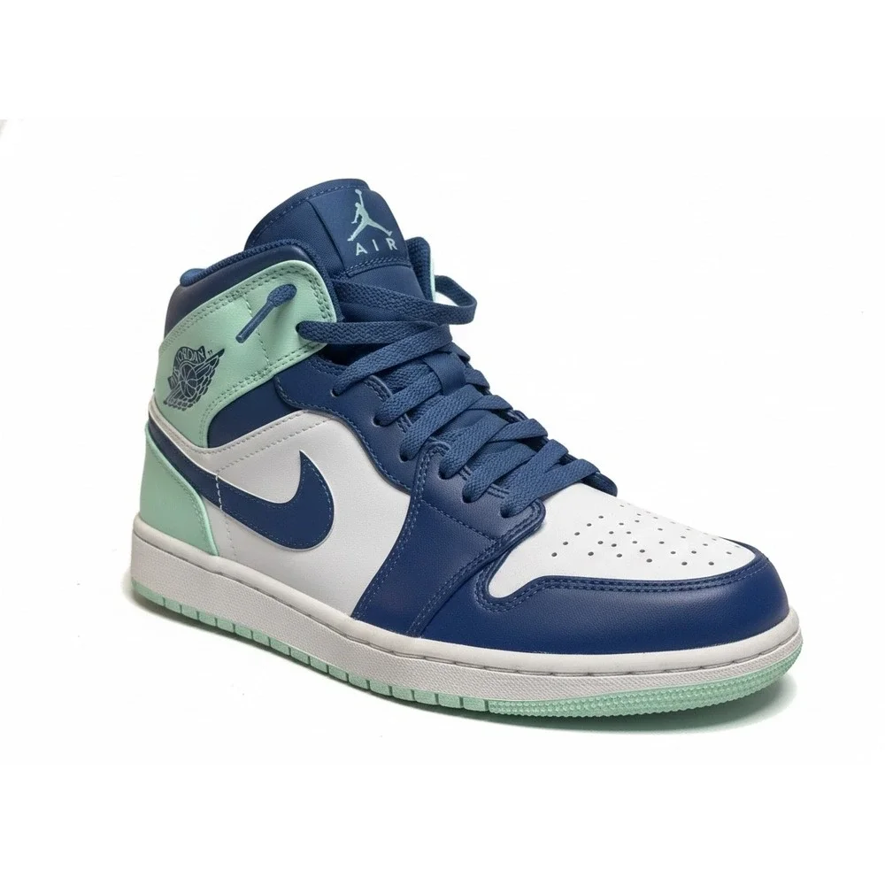 Air Jordan 1 Mid Blue Mint Navy White Sneakers 554724-413 Mens 10.5